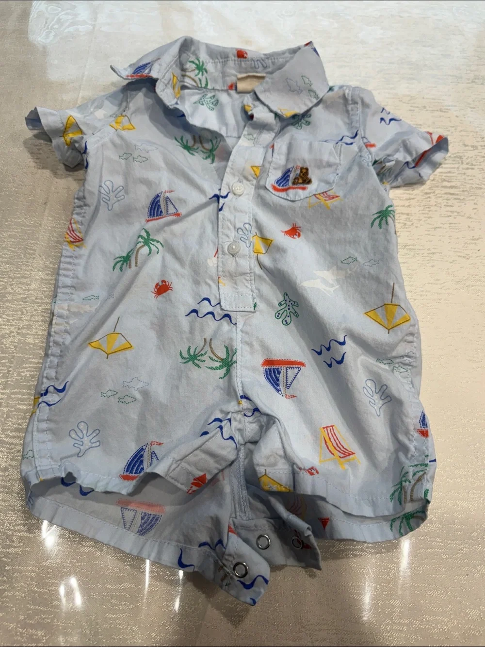 Gap Light Blue Nautical Print Baby Romper